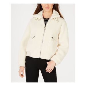 COLLECTIONB Womens Ivory Faux Fur Bomber Winter Jacket Coat Juniors M